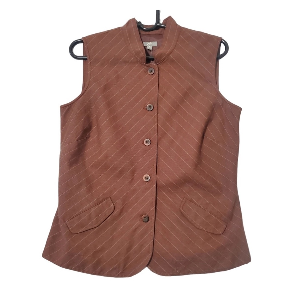 NEW J.Jill Havana Linen Blend Pinstripe tailored Vest brown size 10